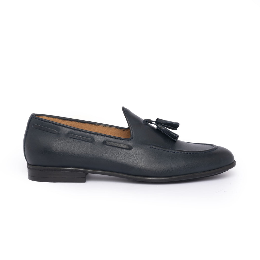 Leather Bow Loafers - Blue
