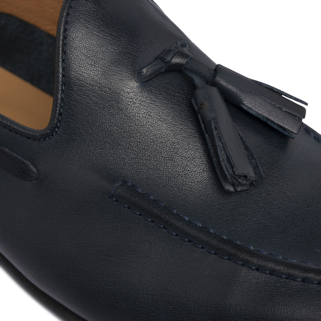 Leather Bow Loafers - Blue