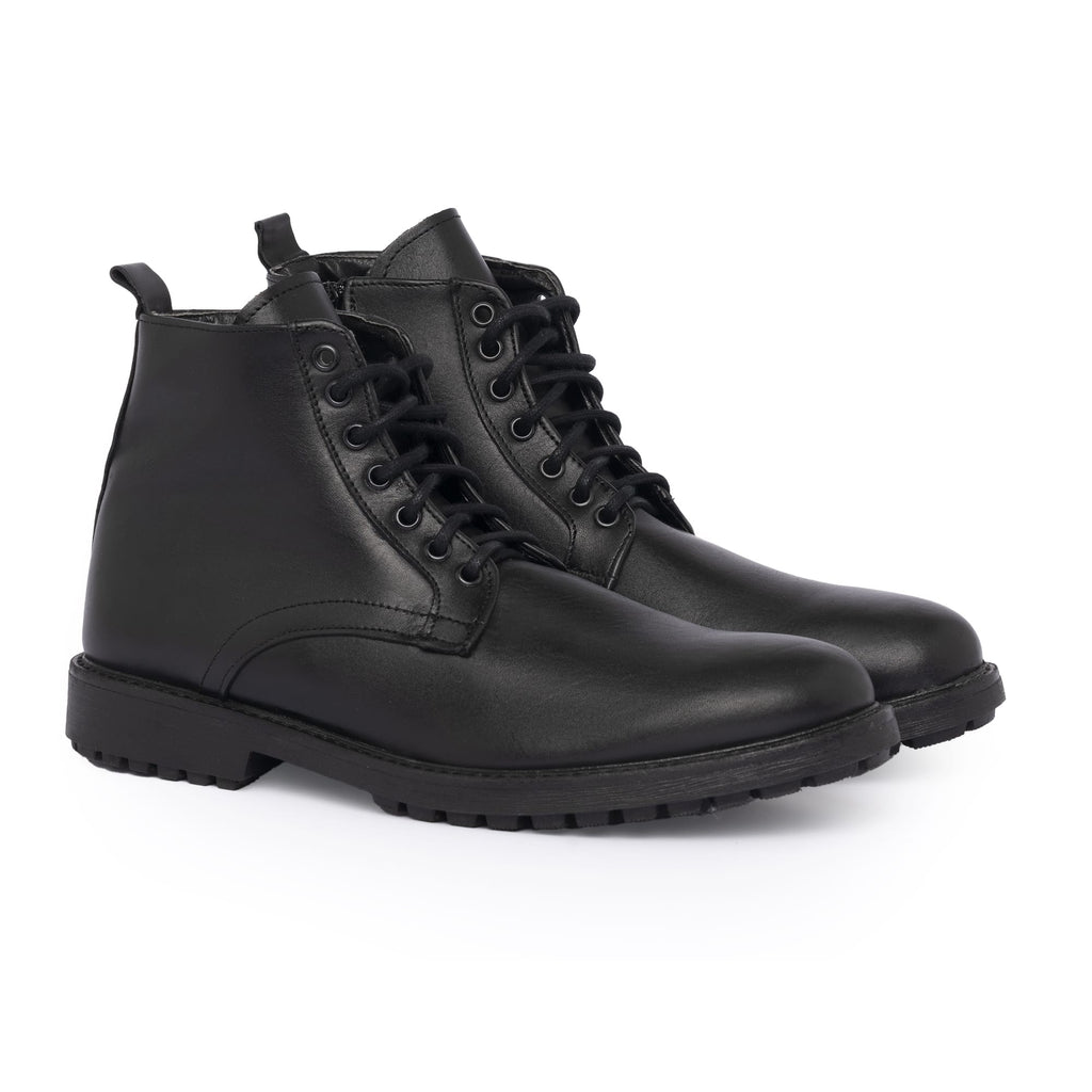 Smooth Leather Ankle Boots - Black