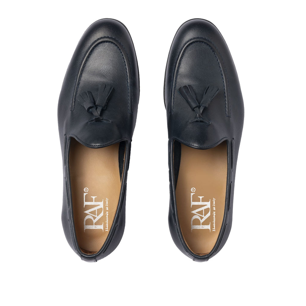 Leather Bow Loafers - Blue