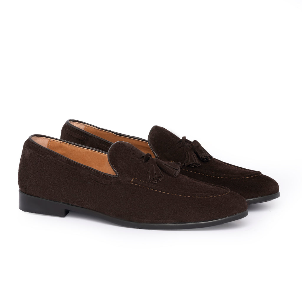 Suede Bow Loafers - Dark Brown