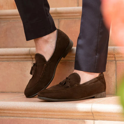 Suede Bow Loafers - Dark Brown
